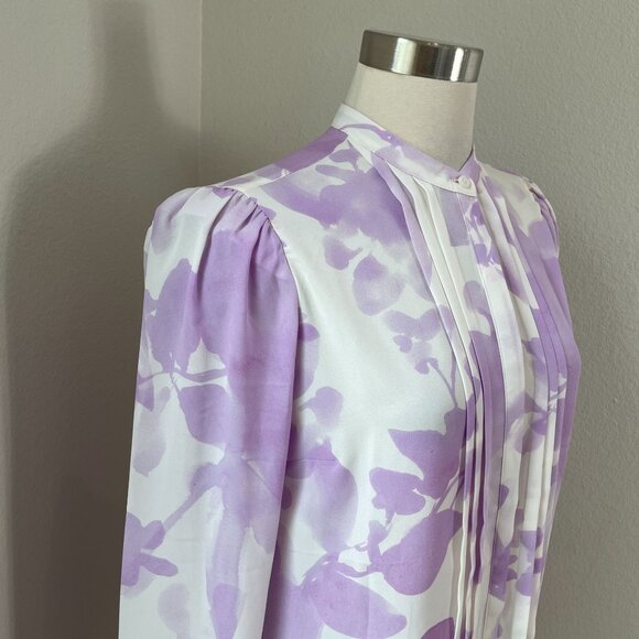NEW Express Womens Medium Blouse Purple Floral Long Sleeve Button Up Shirt - Picture 2 of 10